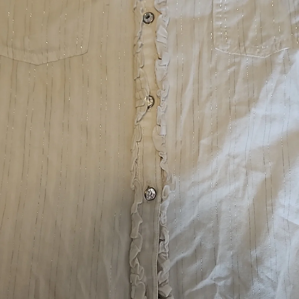 White Justice Button Down With Silver Stripes  Girls Size 16